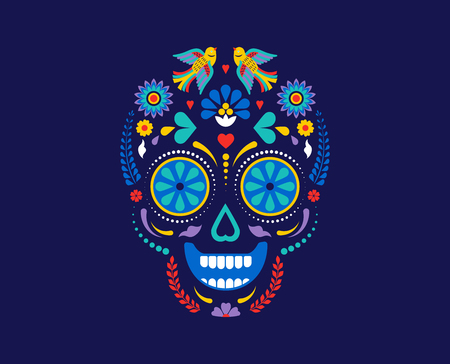 Day of the dead, Dia de los muertos background, banner and greeting card concept with sugar skull. Colorful vector illustrationのイラスト素材