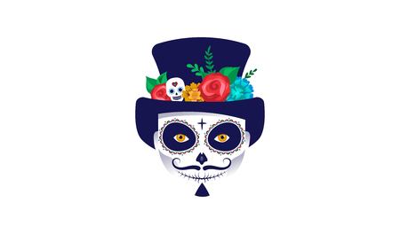 Dia de los muertos, Day of the dead, Mexican holiday, festival. Poster, banner and card. Man with make up of sugar skullのイラスト素材