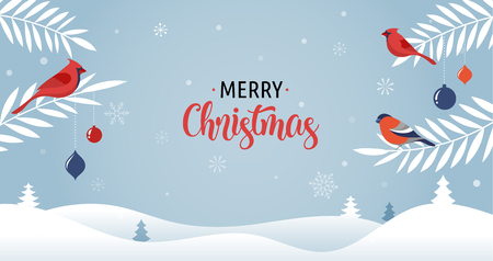 Merry Christmas background with Xmas trees, vector greeting card, poster and bannerのイラスト素材