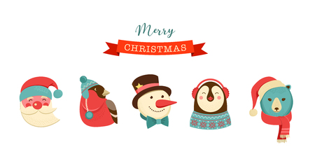 Merry Christmas icons, retro style elements and characters, illustrations, tags and labelsのイラスト素材