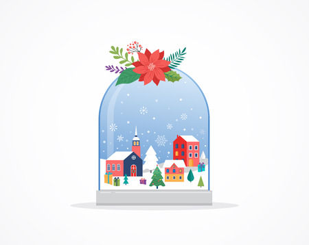Merry Christmas, Winter wonderland scenes in a snow globe, concept vector illustrationのイラスト素材