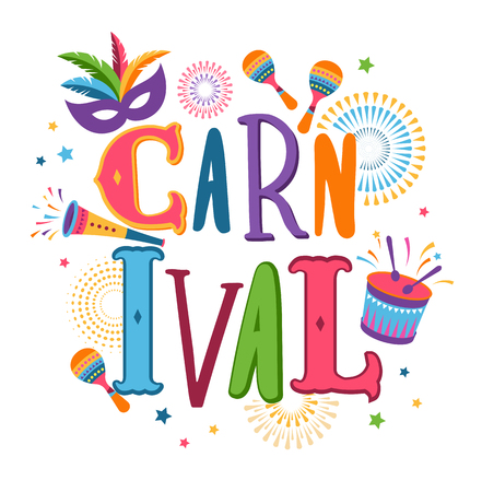 Brazilian Carnival, music festival, masquerade flyer template, vector designのイラスト素材