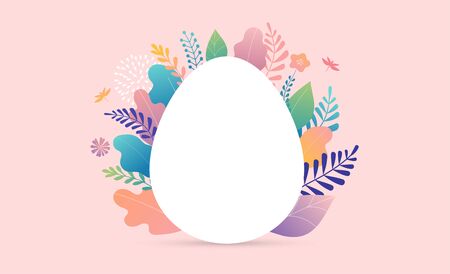 Happy Easter vector illustration, miniature people, families and giant egg. Greeting cards, poster, bannerのイラスト素材