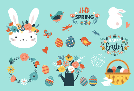 Happy Easter vector illustration, greeting card, poster templateのイラスト素材