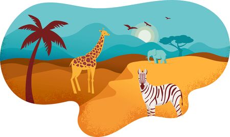 Africa banner, vector illustration of Safari, animals, tribal symbolsのイラスト素材