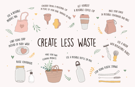 Zero Waste, environmental, go green concept design. Vector illustration templateのイラスト素材