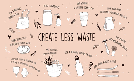 Zero Waste, environmental, go green concept design. Vector illustration templateのイラスト素材