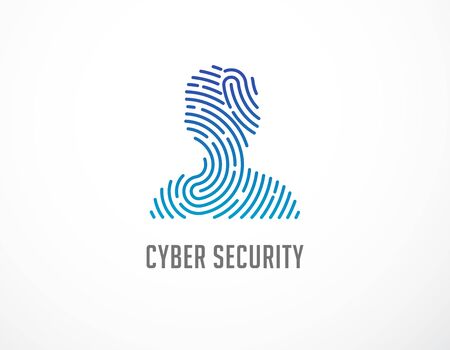Fingerprint scan, privacy, cyber security, person head, identity information and network protection. Vector iconのイラスト素材