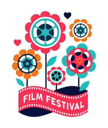 Film festival, cinema and movie poster, creative retro vector design concept templateのイラスト素材
