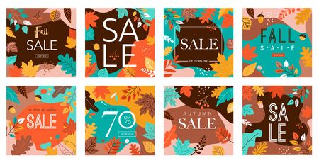 Autumn, fall banners, collection of abstract background designs, fall sale, story design, social media promotional content. Vector illustrationのイラスト素材