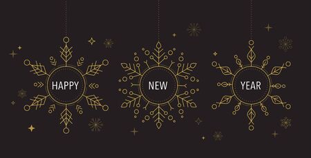 Happy New Year, Merry christmas background with clean modern design of geometric snowflakesのイラスト素材