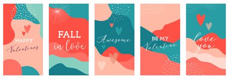Vector set of Valentines day abstract backgrounds with copy space for text - banners, posters, cover design templates, social media stories, wallpapers. Vector designのイラスト素材