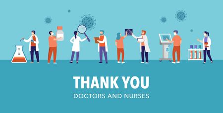 Thank you, doctor and nurse - COVID-19 pandemic concept, vector illustration stock illustrationのイラスト素材
