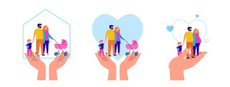 Stay at home, protect your family. Quarantine area concept, vector illustrationのイラスト素材