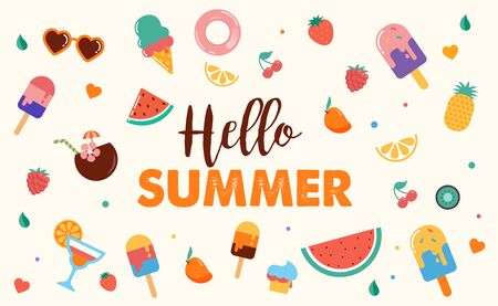 Hello summer abstract background, summer sale banner, poster design. Vector illustrationのイラスト素材