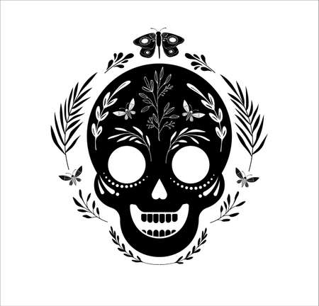 Day of the dead, Dia de los muertos, banner with colorful Mexican flowers. Fiesta, holiday poster, party flyer, funny greeting cardのイラスト素材