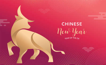 Chinese new year 2021 year of the ox, red cow, Chinese zodiac symbol. Vector background with traditional oriental decorationsのイラスト素材