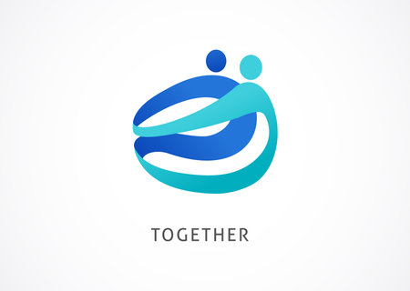 Abstract People symbol, togetherness and community concept design, creative hub, social connection icon, template and logo setのイラスト素材