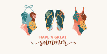 Bohemian Summer, modern summer illustrations and design of rainbow, flamingo, pineapple, ice cream...