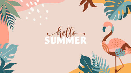 Bohemian Summer, modern summer sale background and banner design of rainbow, flamingo, pineapple,...