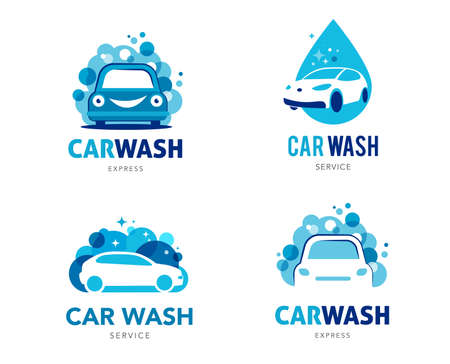 Car wash set of icons and elementsのイラスト素材