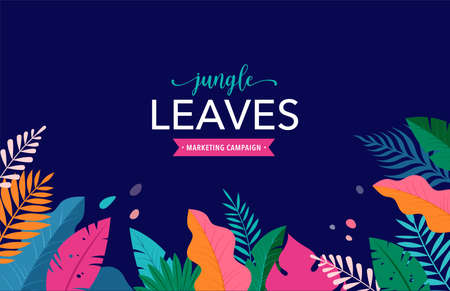 Hello Summer concept design, summer panorama, abstract illustration with jungle exotic leaves,...