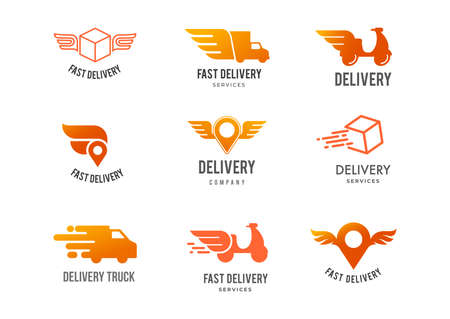 Blue delivery logos collection, set of emblems, symbols and icons. Fast delivery concept designのイラスト素材