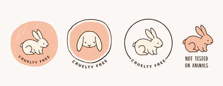 Cruelty Free, Note tested on animals hand drawn icons, logos, stamps, Organic, vegan and naturalのイラスト素材