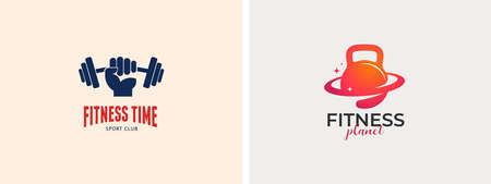 Fitness, Gym, workout and personal trainer logo. Trendy modern style symbol and iconのイラスト素材