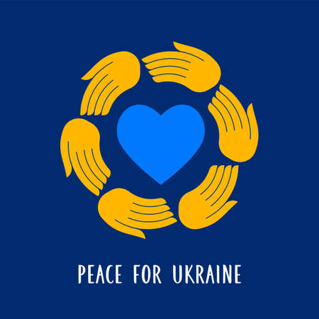 Flying bird, dove as a symbol of peace. Support Ukraine, Stand with Ukraine banner and poster in yellow and blue colorsのイラスト素材