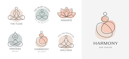 Yoga, Zen and Meditation Linear Iconsのイラスト素材