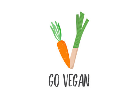 World Vegan Day, Concept Design with carrot and celery. For Social Media promotions, sticker, banner, greeting cardsのイラスト素材