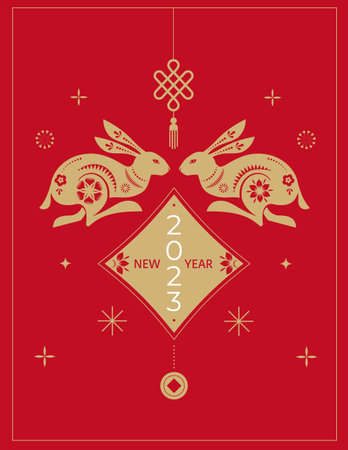 Chinese new year 2023 year of the rabbit - Chinese zodiac symbol, Lunar new year concept, modern background designのイラスト素材