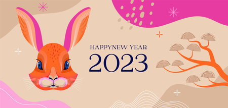 Chinese new year 2023 year of the rabbit - traditional Chinese designs with rabbits, bunnies. Lunar...