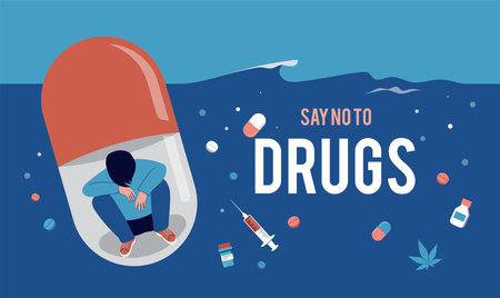 No drugs, concept design. International day against drug abuse illustration, bannerのイラスト素材