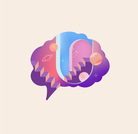 Psychology, Dream, Mental Health concept illustration. Brain, neuroscience and creative mind poster, coverのイラスト素材