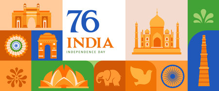 India Independence day, banner, poster and greeting card. 76 Year Anniversary Independence Day