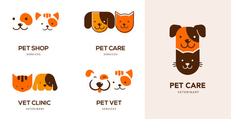 Modern style pets , icons. Dog, cat illustrations and symbolsのイラスト素材