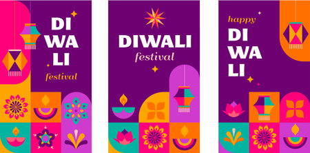 Happy Diwali, festival of light. Modern geometric minimalist design. Poster, banner and social media templateのイラスト素材