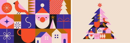 Simple Christmas background, elegant geometric minimalist style. Happy new year banner. Snowflakes,...