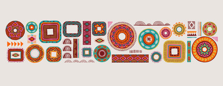 African pattern elements, symbols, icons. Colorful tribal, Aztec, African, Indian hand drawn lines,...