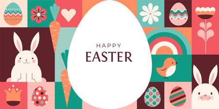 Happy Easter geometric background, Easter egg card, framed banner design
