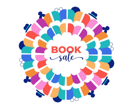 Book festival, books sale, back to school concept design. Colorful vector design and illustrationsのイラスト素材