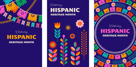 National hispanic heritage month celebration. Background, banner and card with flowers. Geometric colorful concept design floral patternのイラスト素材