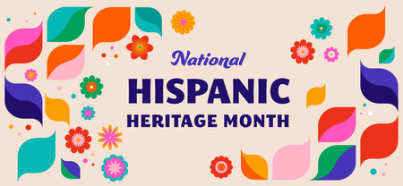 National hispanic heritage month celebration. Background, banner and card with flowers. Geometric colorful concept design floral patternのイラスト素材