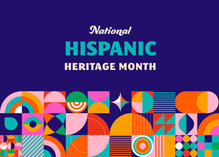 National hispanic heritage month celebration. Background, banner and card with flowers. Geometric colorful concept design floral patternのイラスト素材