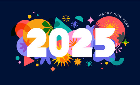 Happy New Year 2025. Geometrical modern style design, concept illustration, banner, poster and backgroundのイラスト素材