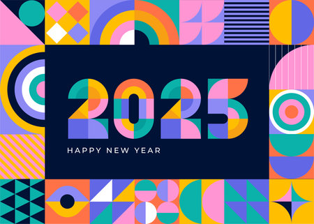 Happy New Year 2025. Geometrical modern style design, concept illustration, banner, poster and backgroundのイラスト素材