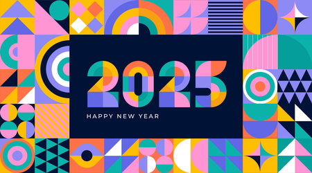Happy New Year 2025. Geometrical modern style design, concept illustration, banner, poster and backgroundのイラスト素材