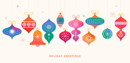 Collection of colorful Christmas decorations, balls, stars, ornaments. Symbols, elements isolated on white backgroundのイラスト素材